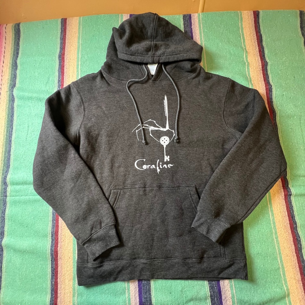 Y2k Coraline Hoodie Adult M Charcoal Grey Other Mother Hand Key Graphic Sweat